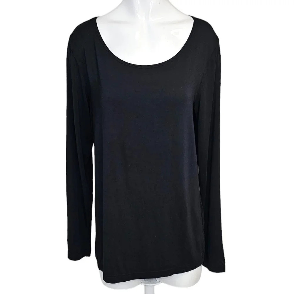 Bryn Walker Modal Scoop  Neck Long Sleeve Top Black Size Medium